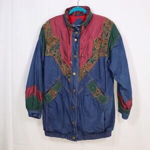 Vintage Two Twenty Denim Tapestry Jacket Size M 90s Colorblock